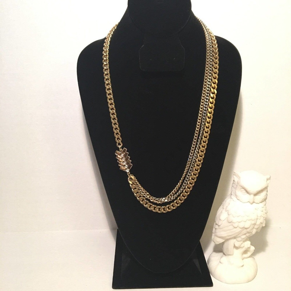 Giles and Brother Rhinestone Multi-Chain Necklace / Giles & Bro Chain Gold Tone